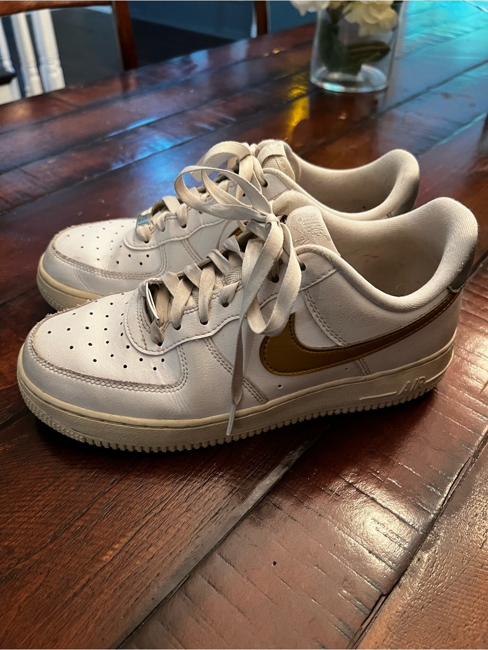 Nike Air Force One Women’s Sneakers with Gold Swoosh